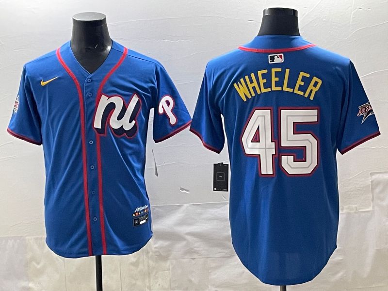 Men 2025 Philadelphia Phillies #45 Wheeler Blue All star Nike MLB Jersey style 01